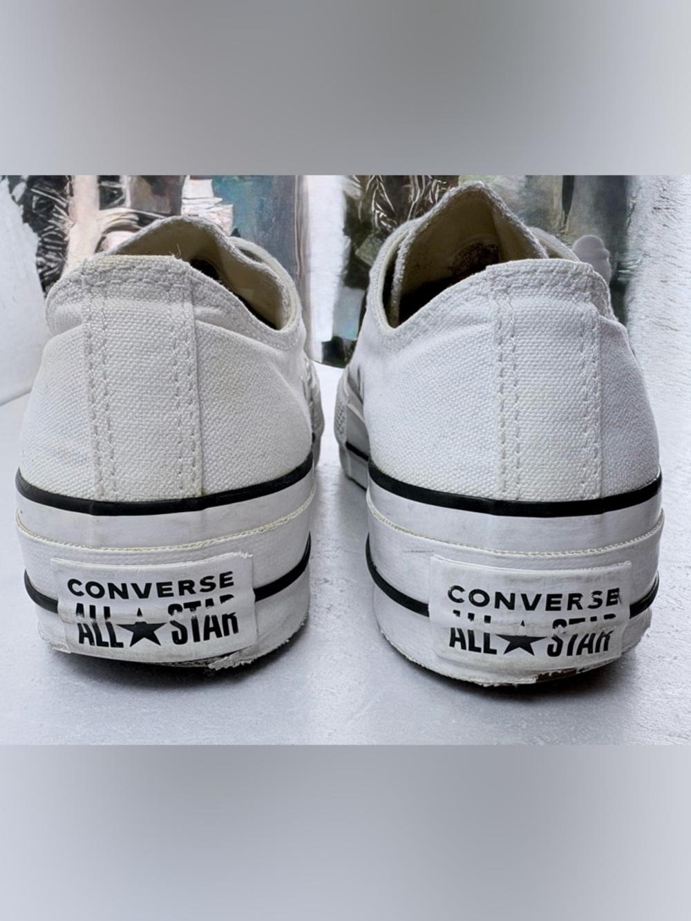 Converse All Star White Low Top Canvas Sneakers Platform Sz 6 US Y2K Shoes - Picture 5 of 12